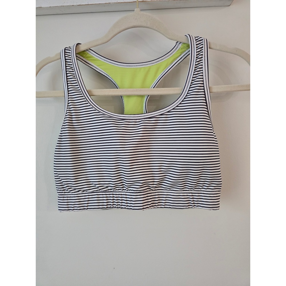 Balance Collection Striped Sports Bra‎ XL Black White Neon Green Racerback